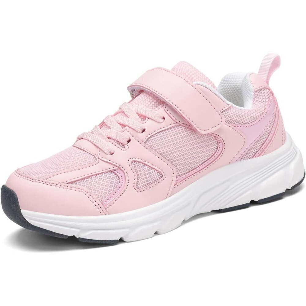 Kids Pink Casual Lightweight Breathable Classic Adjustable Strap Running Sneaker